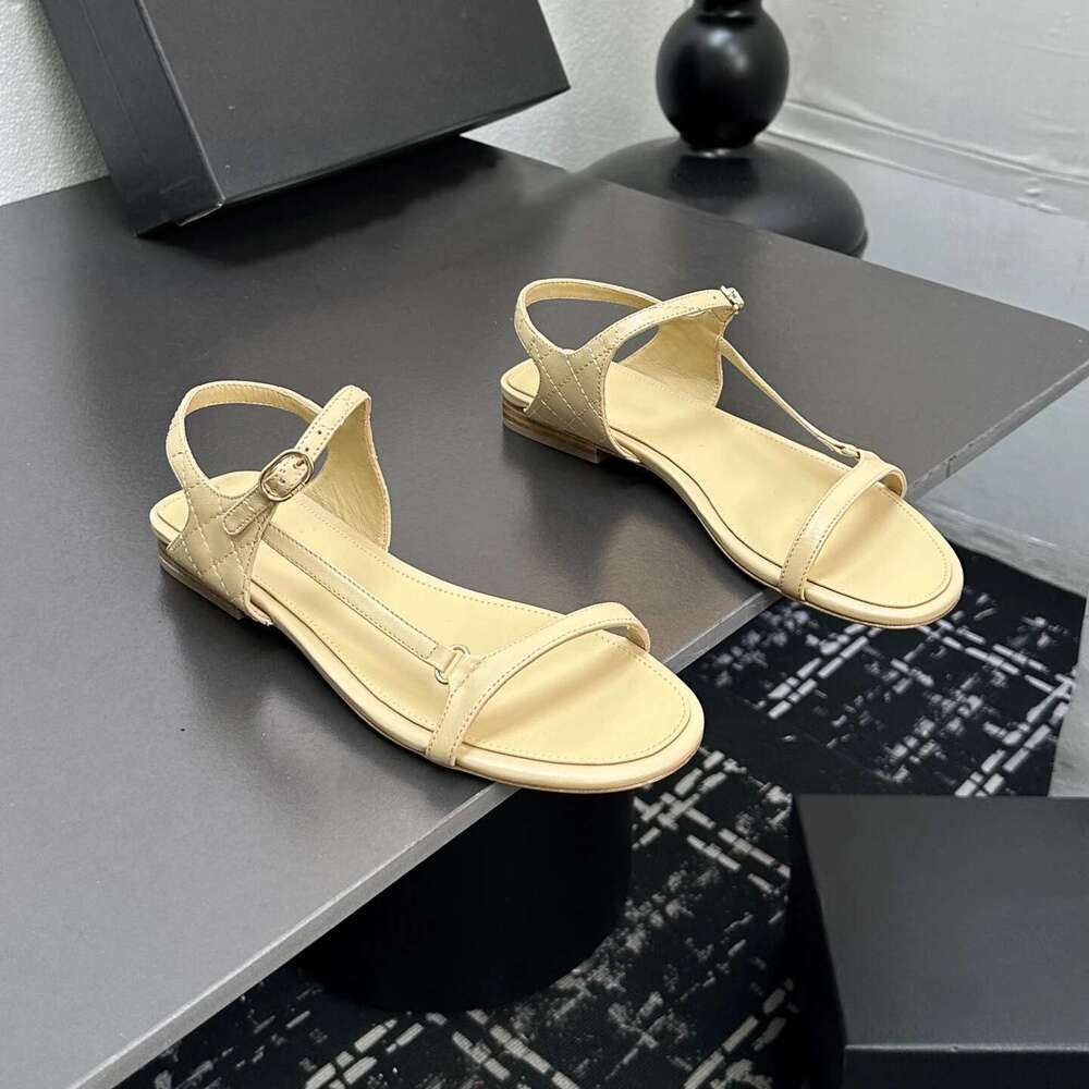 Women Size34-41 Genuine Leather Sandals Low Heels Sewing Summer Buckle Strap Leisure Designer Shoes Zapatillas De Mujer