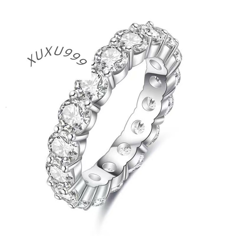 High Quality 5.0mm round Cut D Color Moissanite 925 Sterling Silver Womens Full Moissanite Wedding Ring
