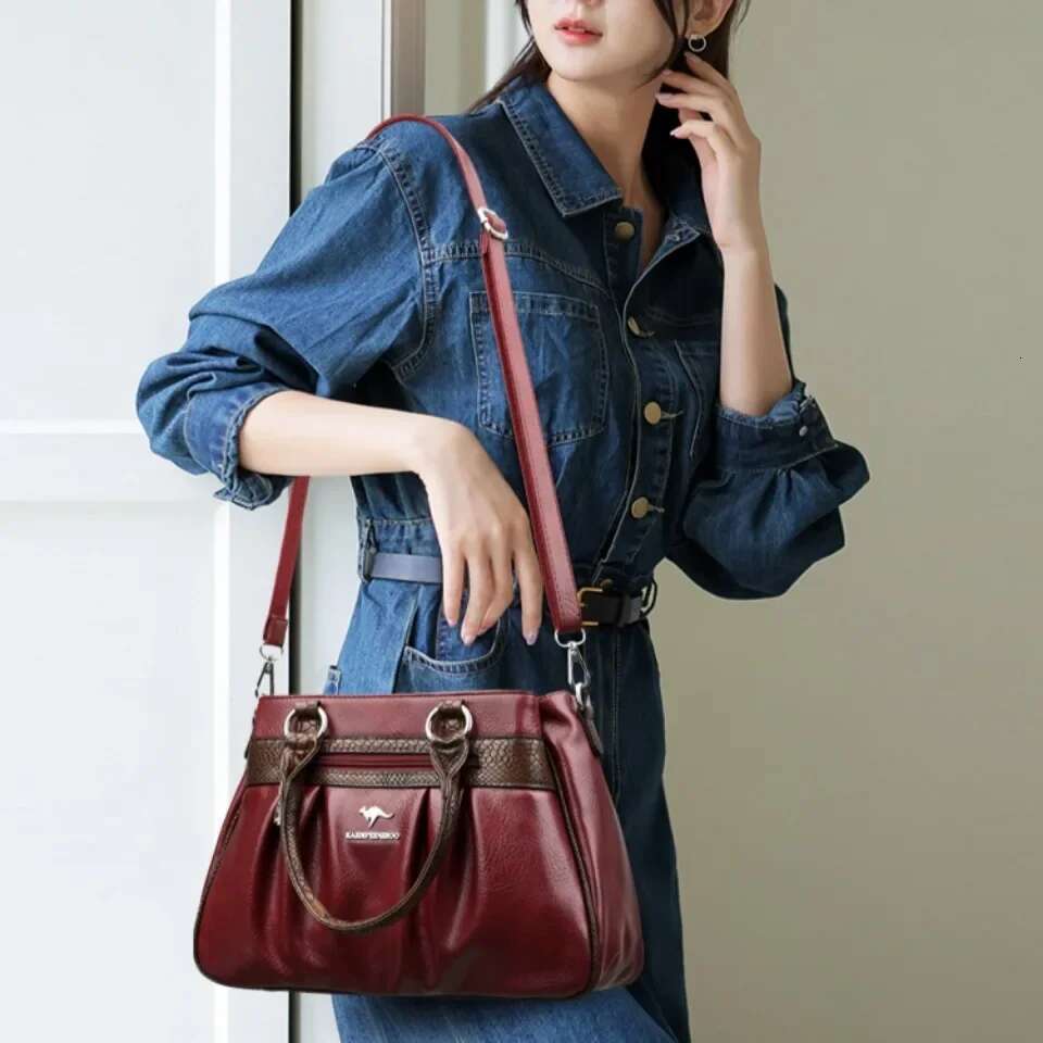 Three Layers Casual Tote Bag High Quality Pu Leather Ladies Hand for Women Big Shoulder Crossbody Bags Sac New