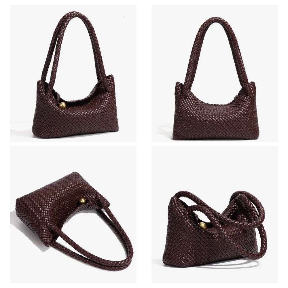 New retro all-handmade large capacity commuting high-end woven single shoulder portable soft leather vegetable basket tote bag