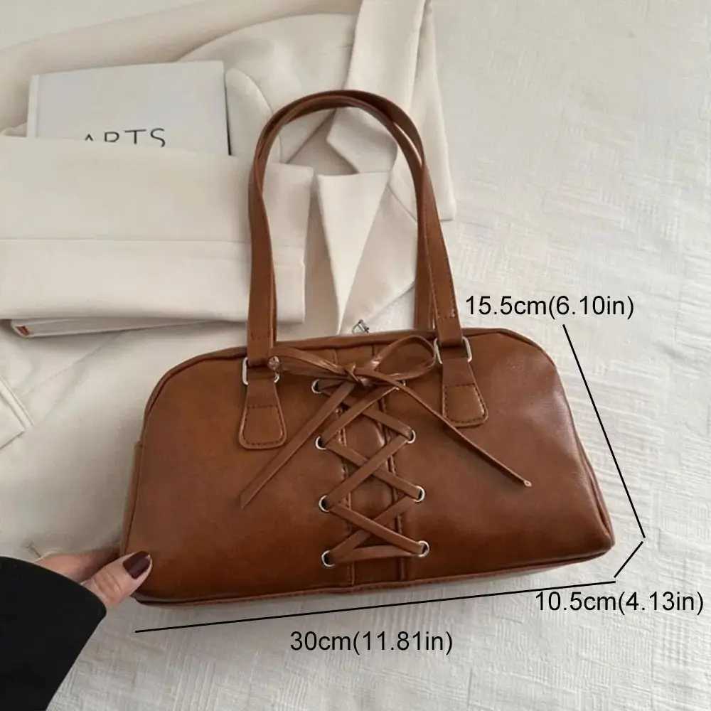 French Style Bow Ribbons Bowling Bag Elegant PU Leather Boston Shoulder Bag Large Capacity Casual Women Handbags Underarm BagW250512