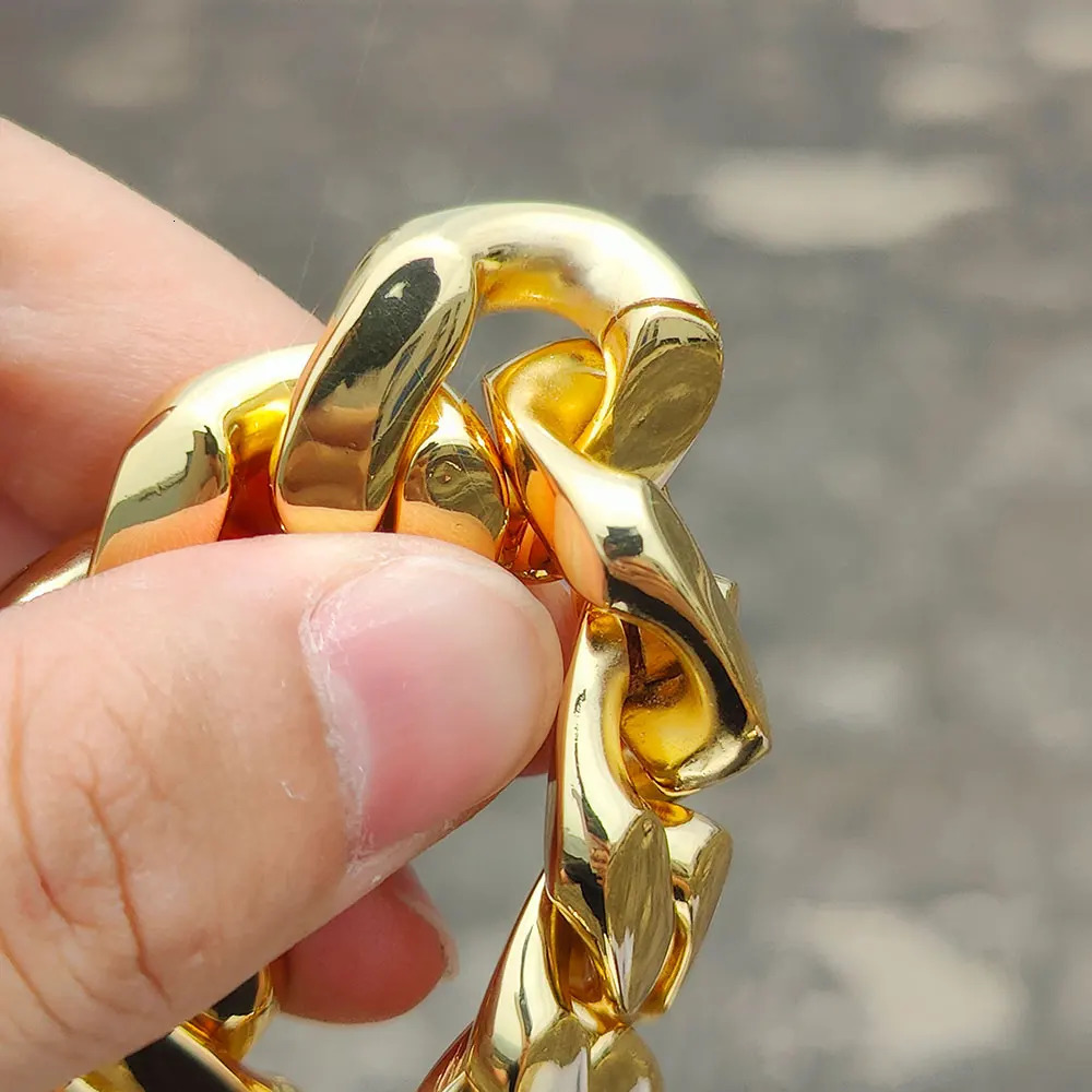 Mens 22mm Cuban Link Bracelet Hip Hop Heavy Brass Miami Chain Chunky Jewelry For Boy Gift Drop 250512
