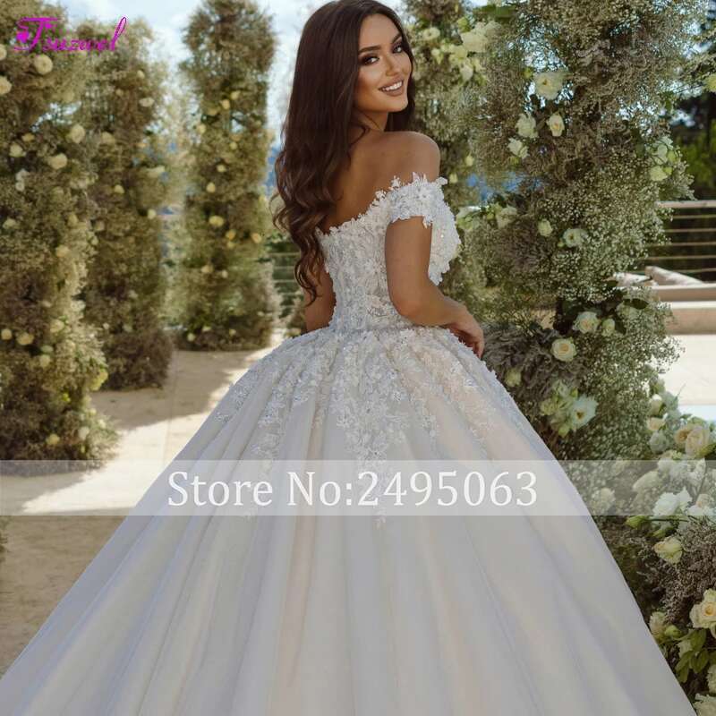 Fsuzwel Exquisite Appliques Court Train Ball Wedding Dress Sexy Off Shoulder Beading Princess Bridal Gown Customized