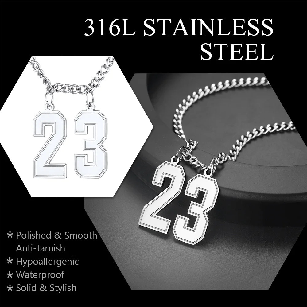 U7 Stainless Steel Custom Numbers Necklace Lucky Number Baseball Soccer Football Basketball Star Player Fans Unisex Jewelry Gift 250512