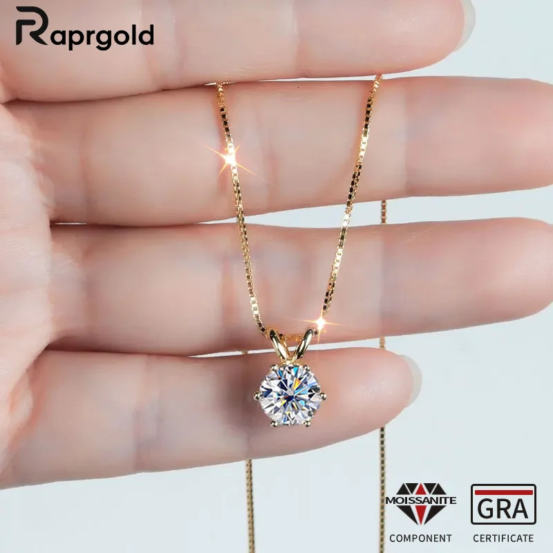 RAPRGOLD GRA Certified 0.5-5ct Pendant Necklaces 925 Sterling Silver Solitaire Necklace Chain For Women Jewellry Gift 250512