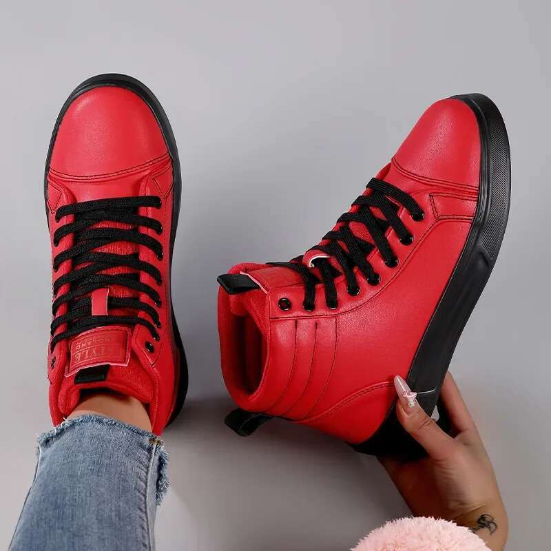 2025 Spring Fashion Red Men's High Top Skateboarding Shoes for Men Women Comfortable Unisex Leather Sneakers Size 35-46