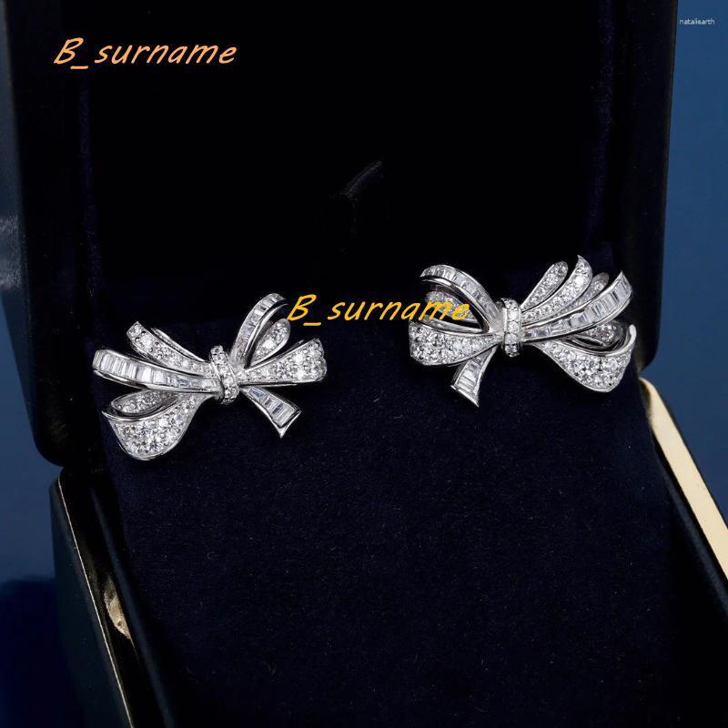 Stud Earrings 2024 High Quality Brand Anniversary Gifts Luxury Jewelry For Women Zircon Bowknot Wedding Sweet Cute Bow Ear Pin