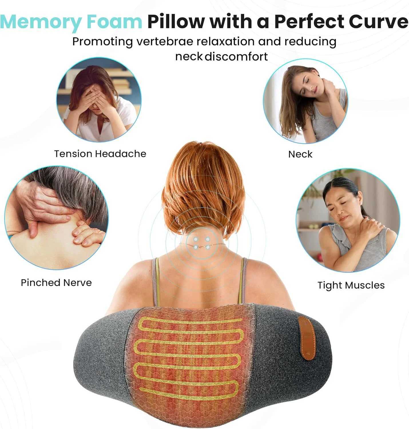 Electric Neck Massage Pillow Heating and Vibration Neck Massager Back Cervical Traction Relax Sleeping Memory Foam Spine SupportW250512