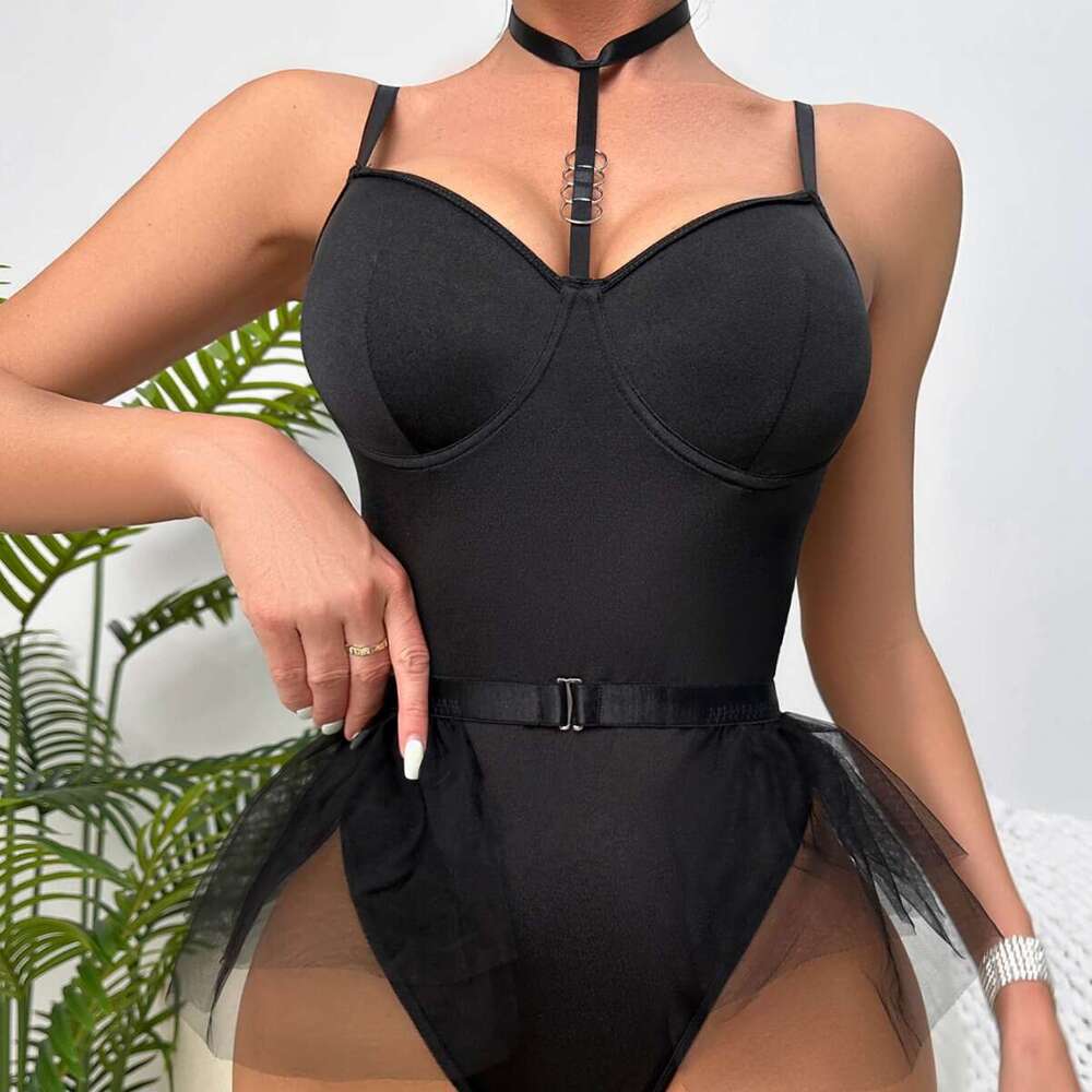 Patent Leather Sexy Lingerie New Lingerie Sexy No Take Off Small Chest Winter Sleepwear Passionate Set Uniform Tempting Home Jumpsuit KQ