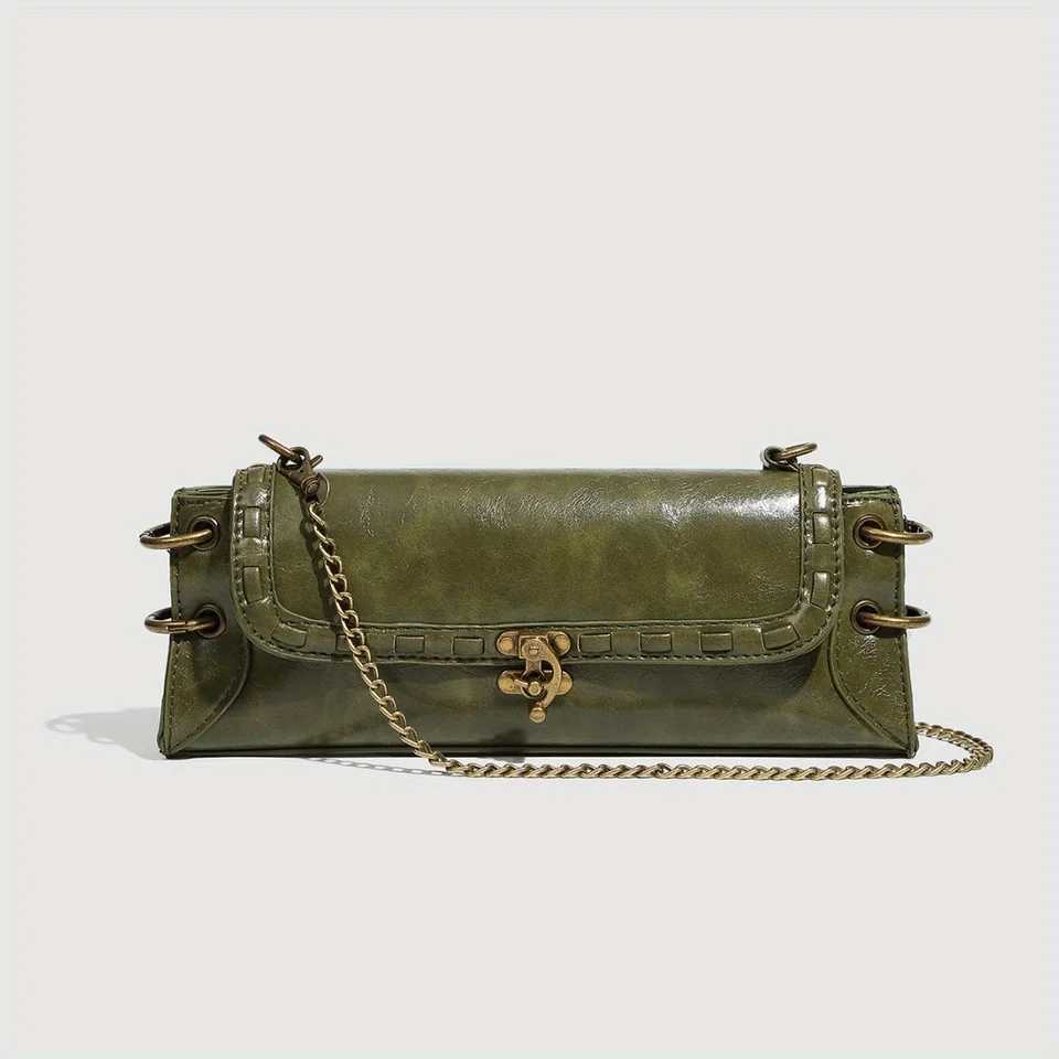 Fashionable Single Shoulder Buckle Antique Copper Crossbody Shoulder Bags Hand-held Armpit Bag Chain Strap Womens Baguette BagW250512