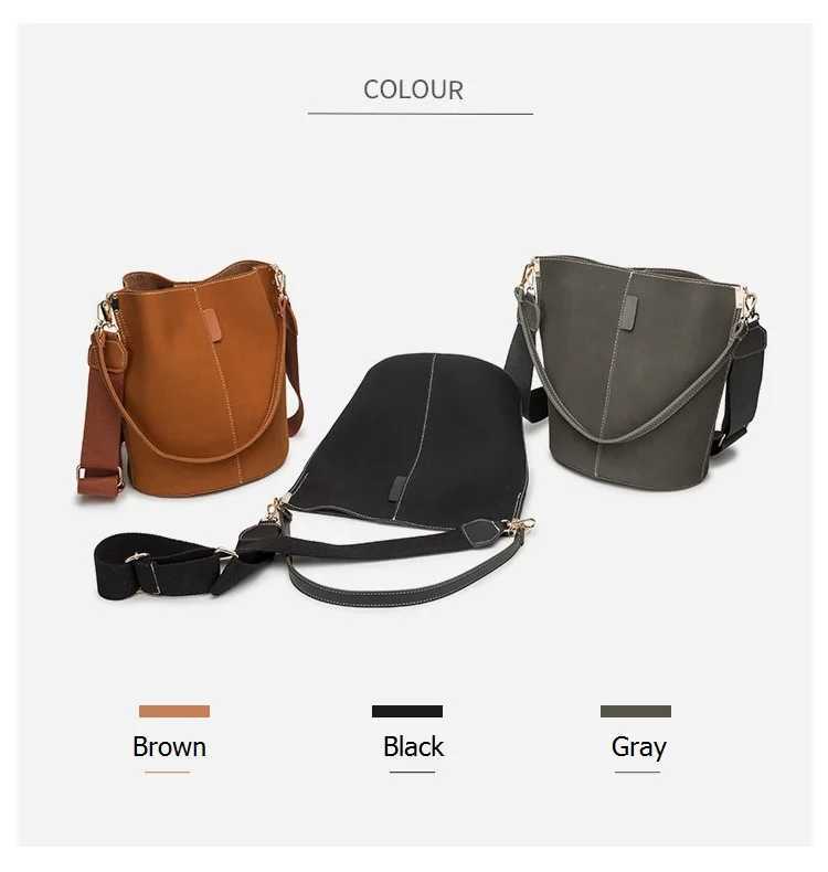 NIGEDU large capacity Women Bucket bags wide strap designer women shoulder bags Matte Leather crossbody bag for Female Z250512