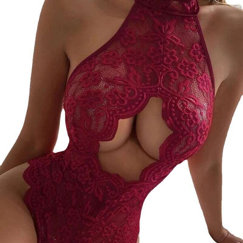 Patent Leather Sexy Lingerie Hot Selling Lingerie Jumpsuit With Sexy Lace Lace Open Cut Exposed See Through And Non Removable Features KQ