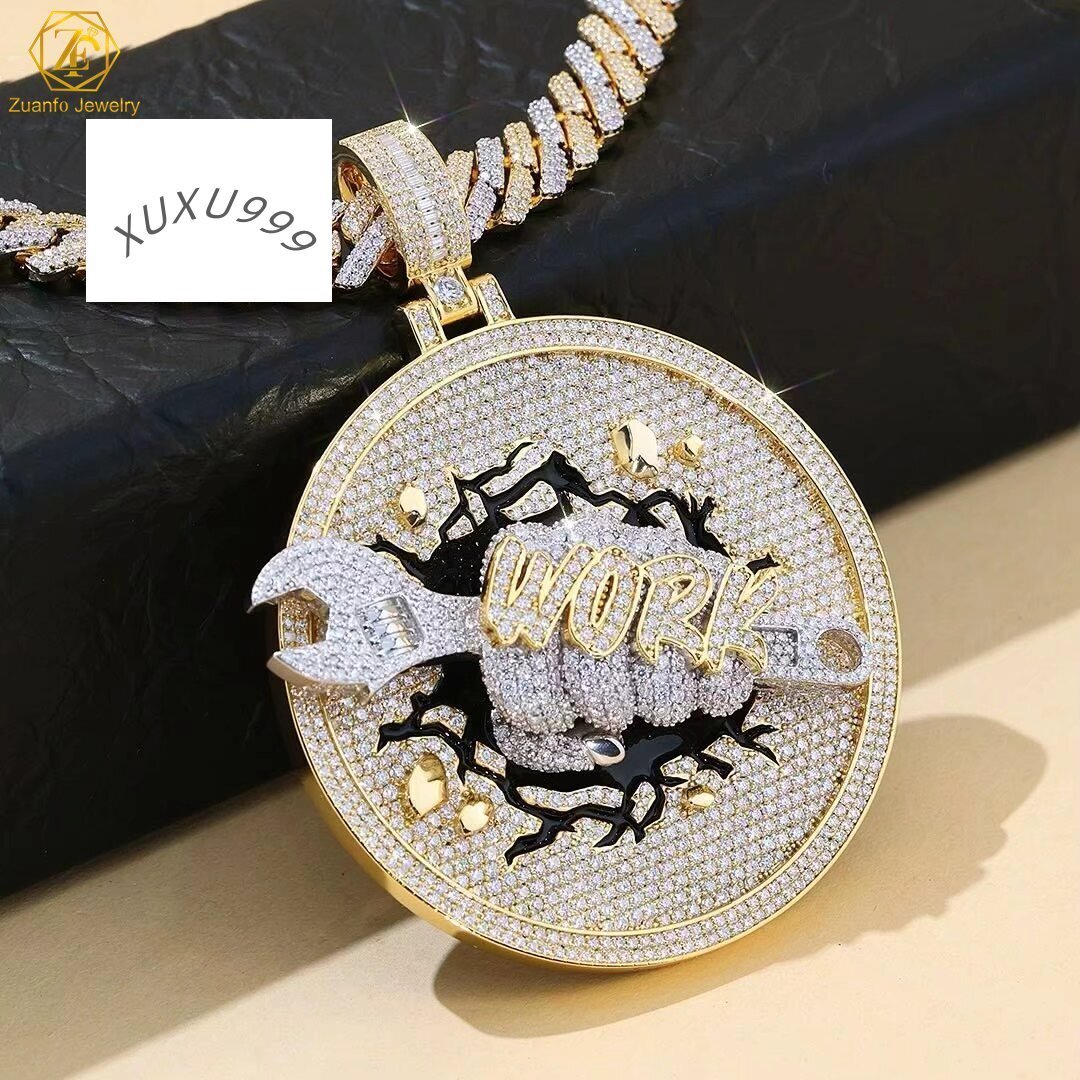 2.5inch Solid 925 Silver Round Plate Custom Pendant Moissanite Diamond Angel With Money Bag Hip Hop Iced Out Pendant for Chain
