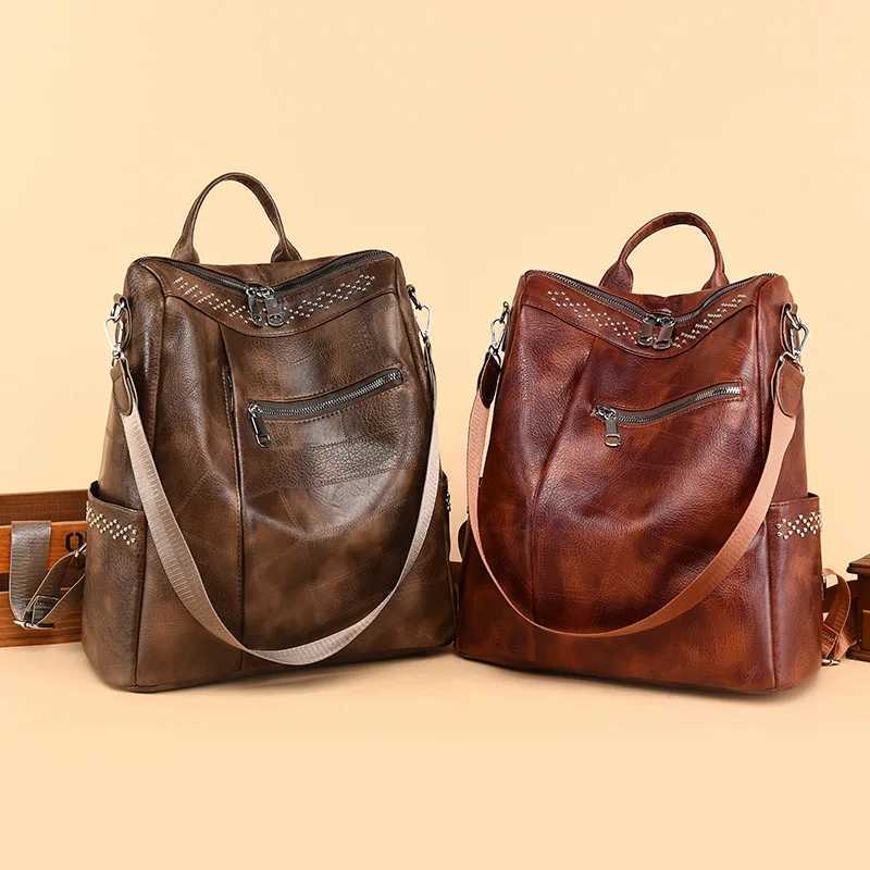 2024 Soft Pu Leather Women Backpack Youth Lady School Bag Big Capacity Travel Backpacks Womens Shoulder Bags Z250512