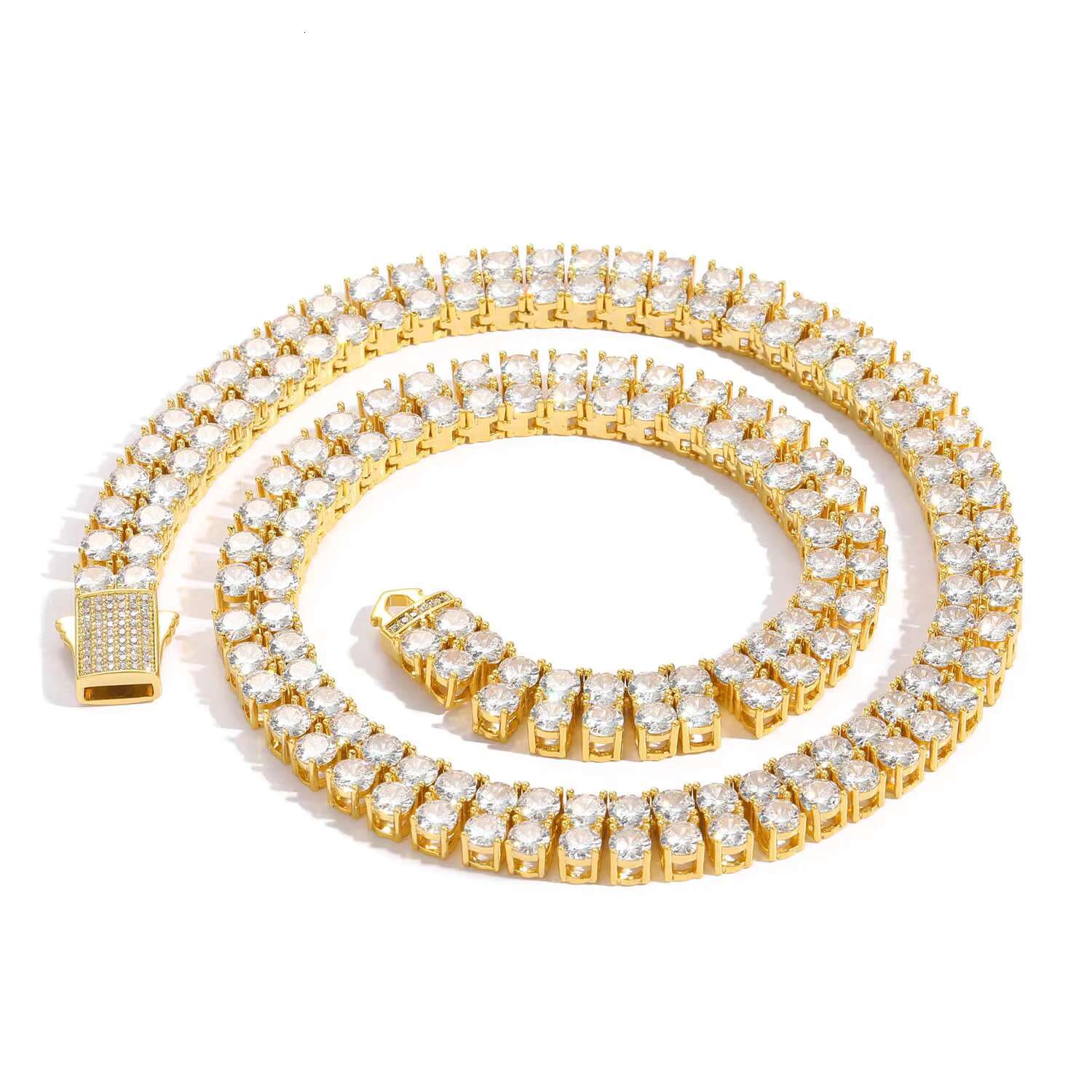 BES 5mm Ins Hip Hop Necklace Male Double Row Full Diamond Zircon Necklace Hip Hop Spring Buckle Collarbone Chain Tennis Chain