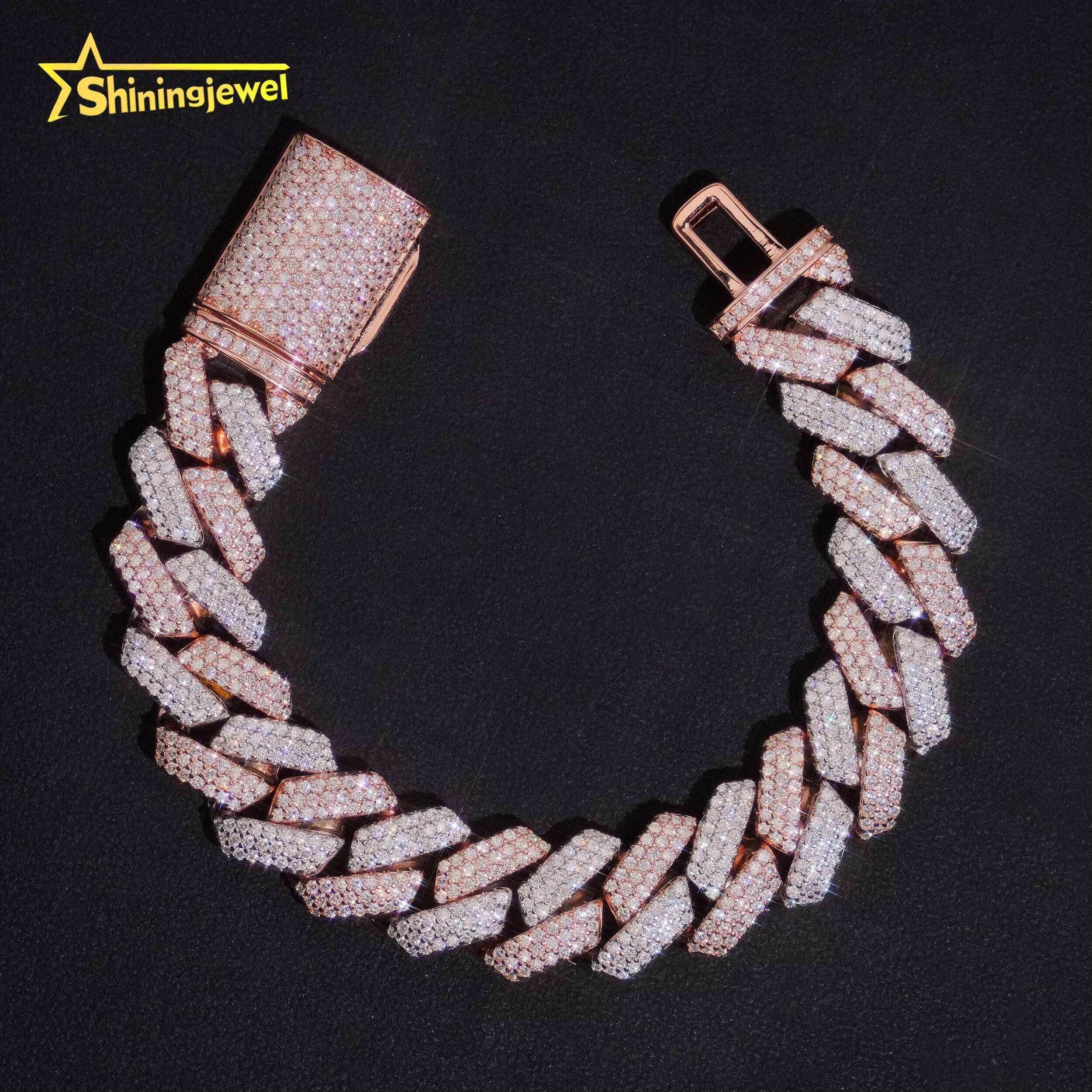 Two Color Silver Rose Gold 12mm Custom Name Engraved VVS Moissanite Cuban Link Bracelet in 925 Silver Low Tariff