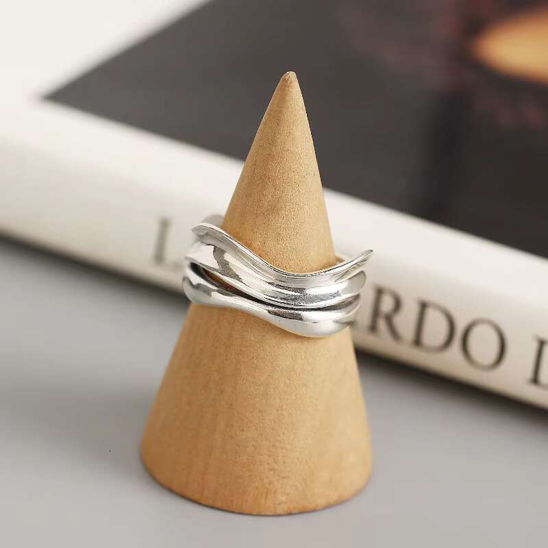 Minimalist Double Layer Curved Simple Rings for Women Open Adjustable Sterling Silver 925 Finger Ring Fine Jewelry Bijoux
