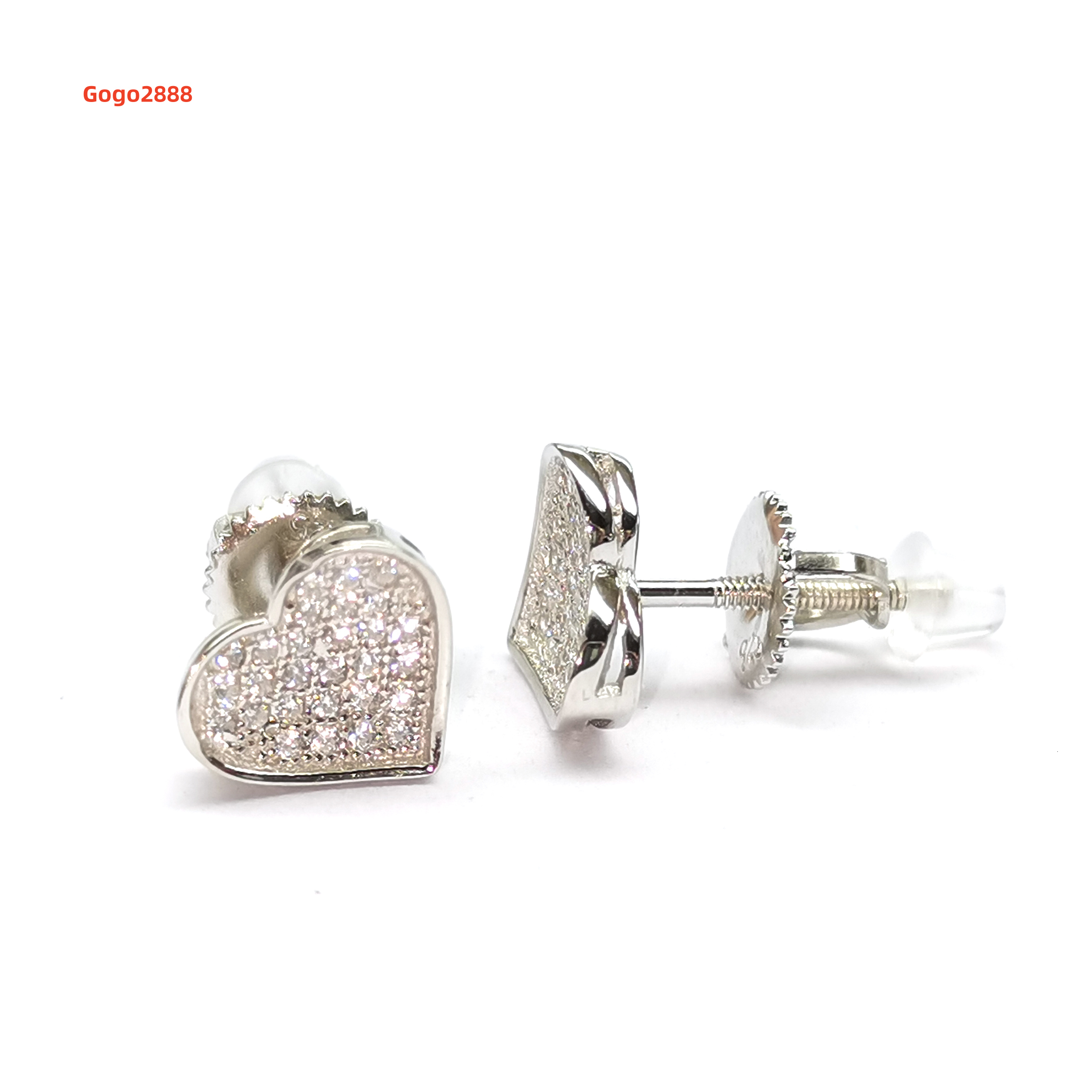 Hotsale Iced Out Hip Hop Heart Women Jewellery Cheap Price 925 Sterling Silver Custom VVS Moissanite Diamond Stud Earrings