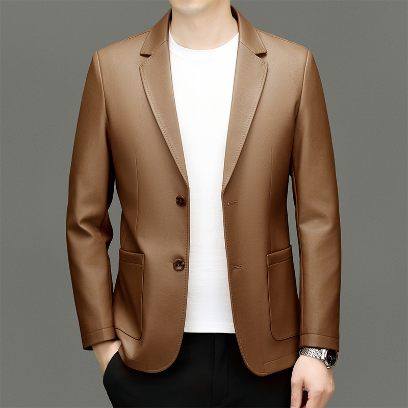 Tailored Mens Water Resistant Leather Jacket with Notched Collar - Elegant Casual Wear 8557