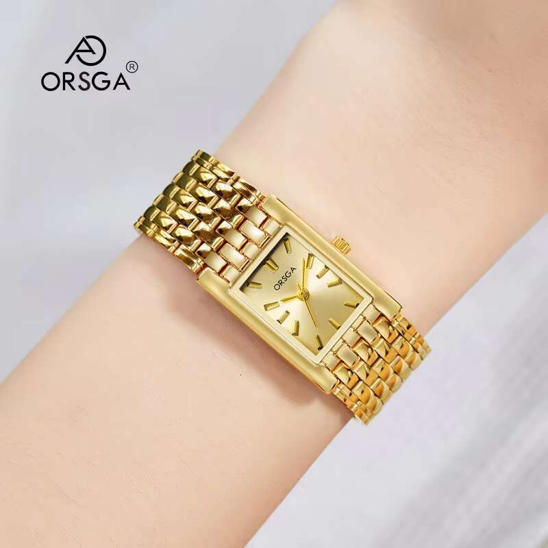 DHCollections Rectangular Quartz Watch 18mm Stainless Steel Band Waterproof Vintage Alloy Fashion Wristwatch for women