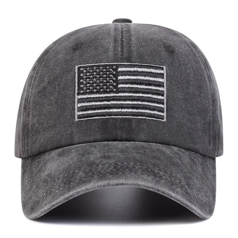 Washed vintage letter baseball cap versatile for men and women embroidered duckbill cap with American flag 250512