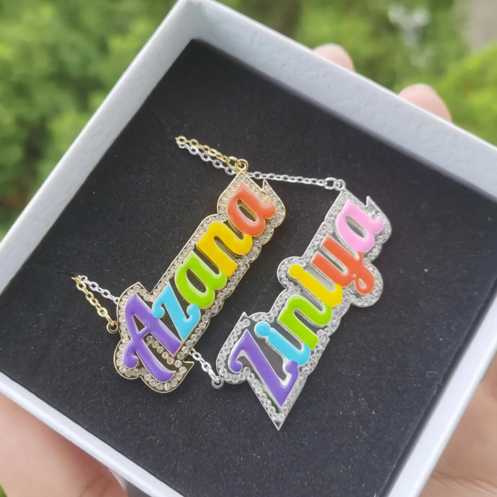 LeeChee Colorful Enamel Custom Name Necklace Rhinestone Personality Stainless Steel Jewelry Gift 250512