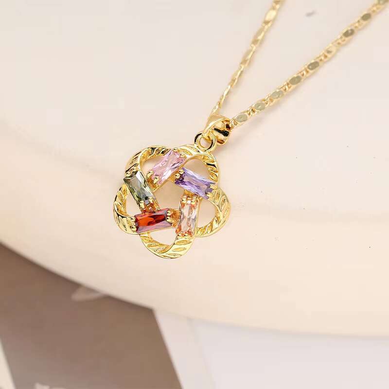 Women's star ring, colorful pendant, simple temperament, necklace, personalized design, luxurious flower pendant necklace