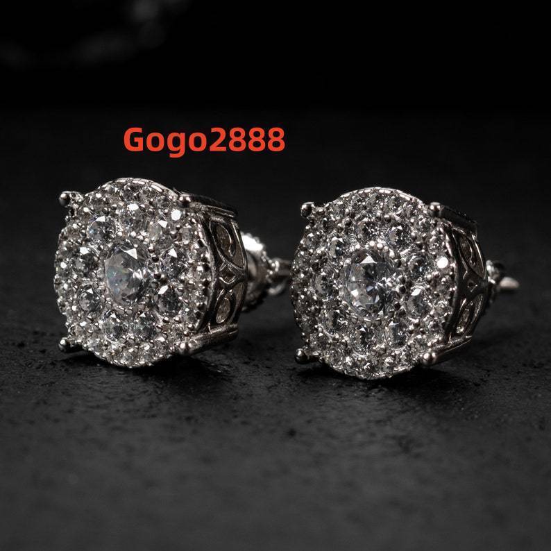 Hip Hop Jewelry 925 Sterling Silver 6mm Round Cut Diamond Iced Out Moissanite Earrings Men