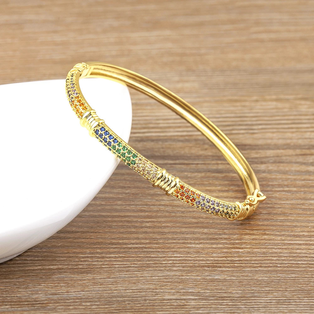 Nidin n Light y Colorful Zircon Bangle For Woman Gold Plated Jewelry Personality Charm Gift Femme 250512