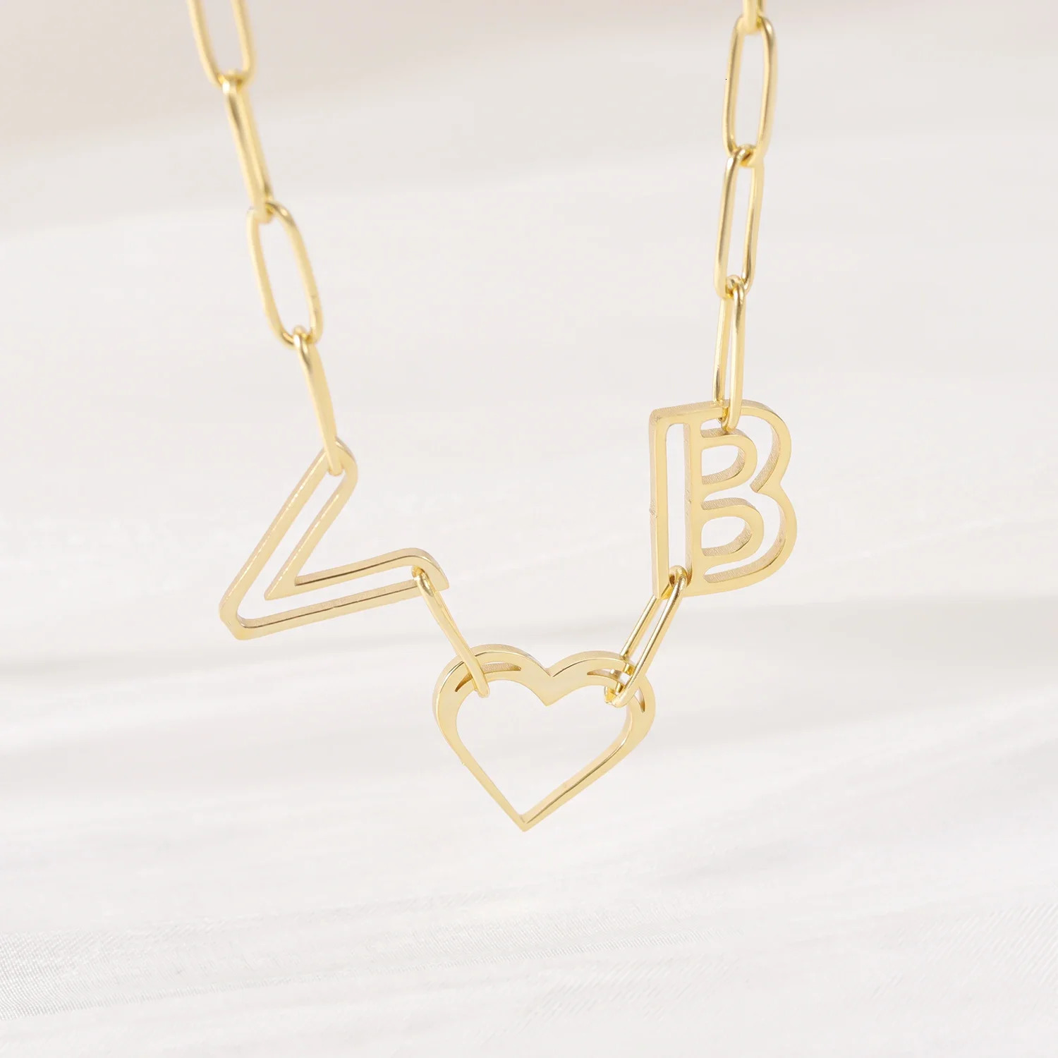 Personalized Chain Letter Necklace Custom Hollow Name Pendant With Rectangle Paper Clip Chain Stainless Steel Jewelry For Women 250512