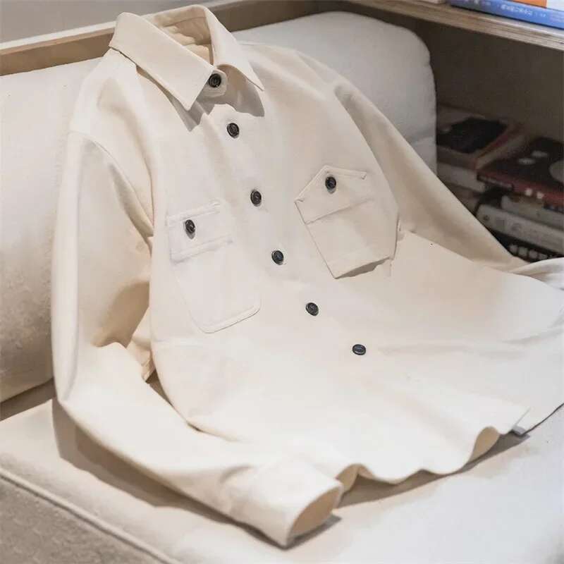 Maden Spring New Women's Casual Pocket Shirt Jackets Vintage Long Sleeve Oversized Blouse Solid Color Loose Outwear Tops