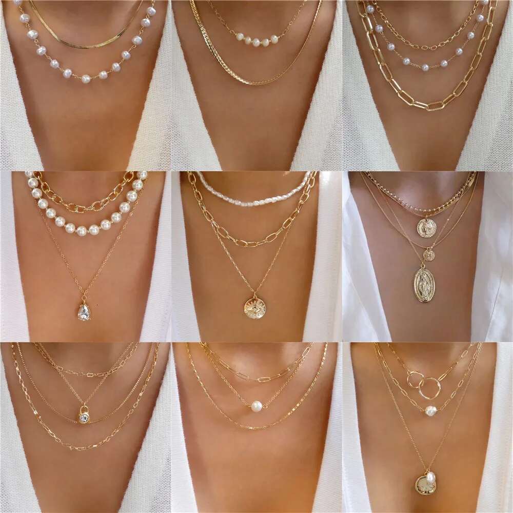 MAA-OE Multi-layer gold crystal necklace