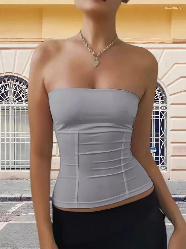 Women's Tanks Y2k Strapless Corset Tops Summer White Off Shoulder Women Sleeveless Tube Top Sexy Skinny Fit Bustier Clothes