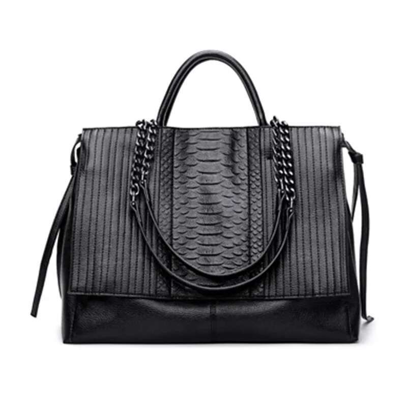 Women Handbag Simple Crocodile Leather Handbags Chain Women's Shoulder Bag Black Big Totes