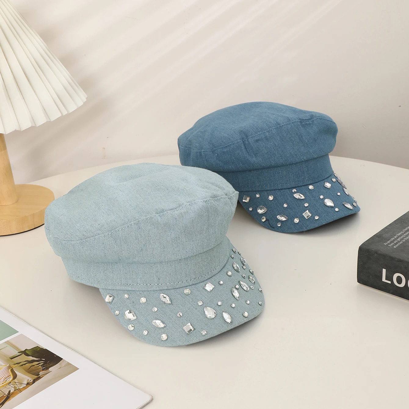 Hat women fashion personality allinone cowboy beret water drop drill wide shade face small spaper boy hat 250512