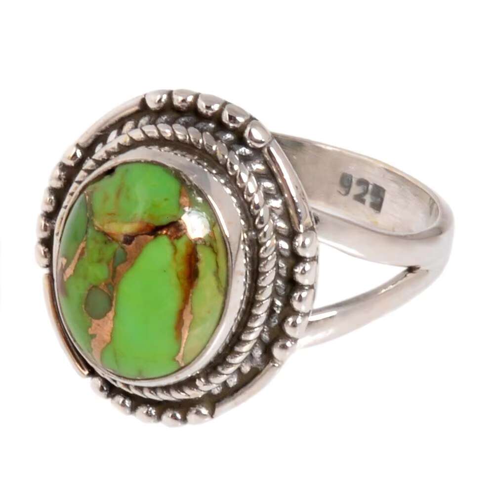 Handcrafted Green Copper Turquoise 925 Sterling Silver Ring