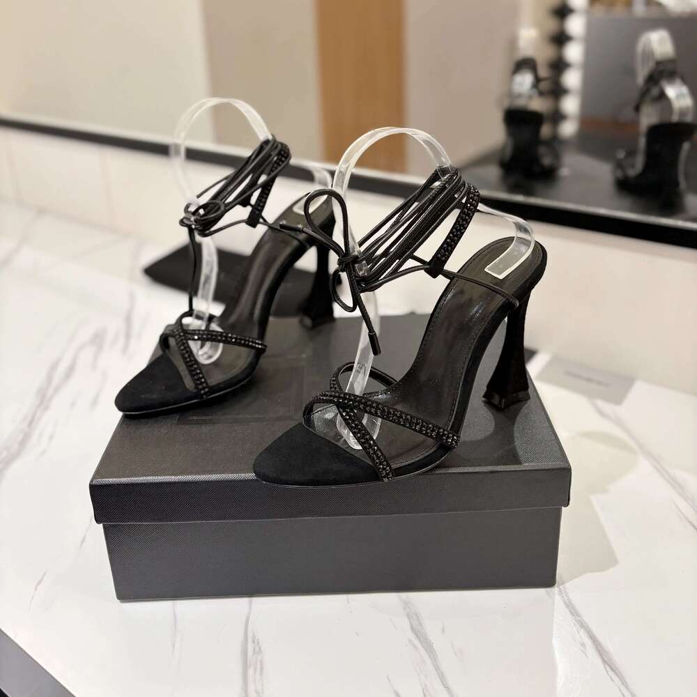 New Women Size35-42 Genuine Leather Sandals Super High Heels Pumps Crystal Ankle Strap Designer Shoes Zapatillas De Mujer