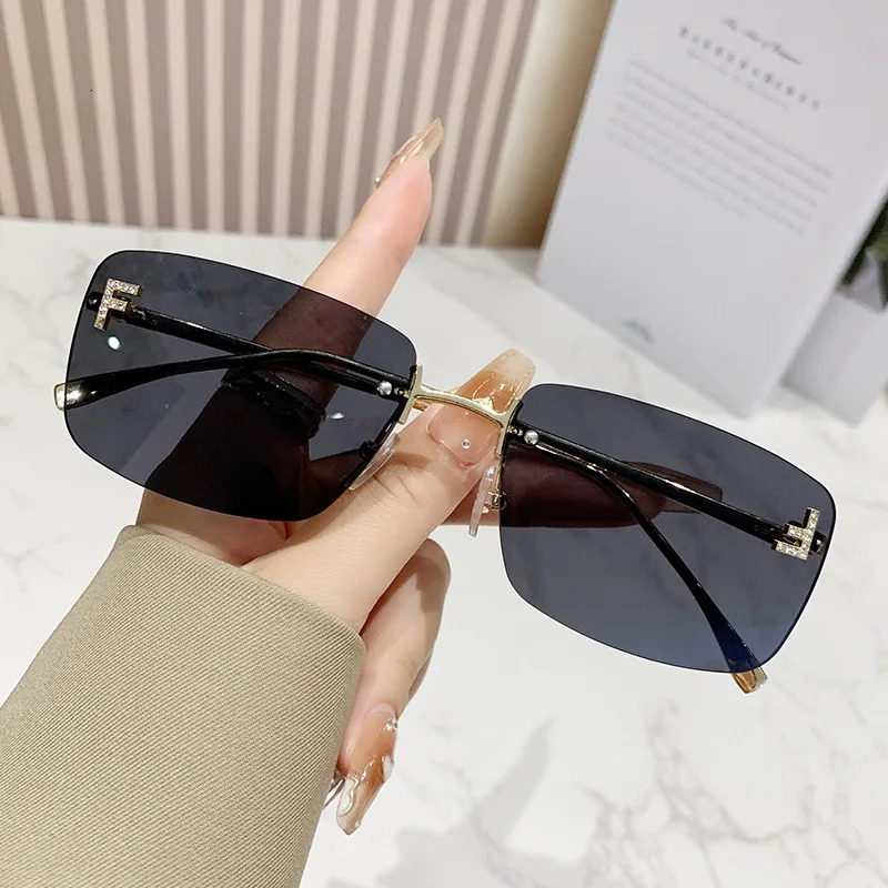 Ruiao rimless sunglasses UV400 fashion square metal glasses for women diamond y2k small face sun glasses 250509