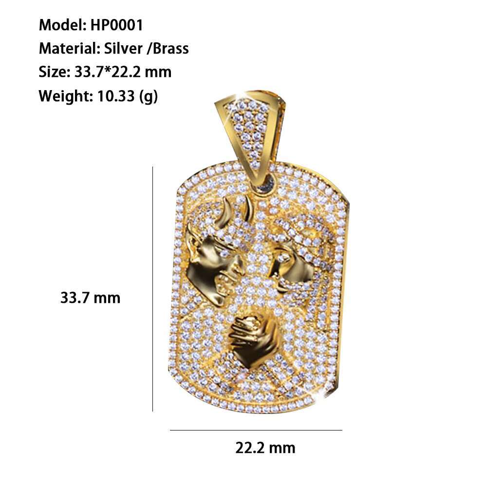 Fashion Design Trendy New Hiphop Jewelry Ice Out Cubic Zircon Diamond Gold Plated Brass Animal Leopard Square Pendant for Men