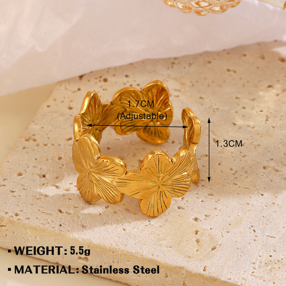 Popular, simple and fashionable stainless leaf ring, women's personalized , gold-plated flower titanium steel ring