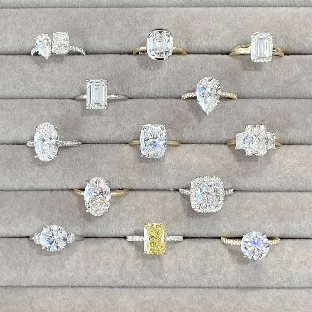 Fine Bijoux Bague Emerald Cut Moissanite Diamond Woman Engagement 925 Silver 18K Gold Rings Custom Jewellery Manufacturer