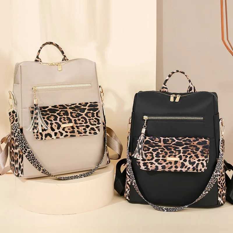 Fashionable Multi-function Leopard Backpacks for Women High Quality Tassel Backpack Lightweight Commute Nylon Travel Bag Z250512