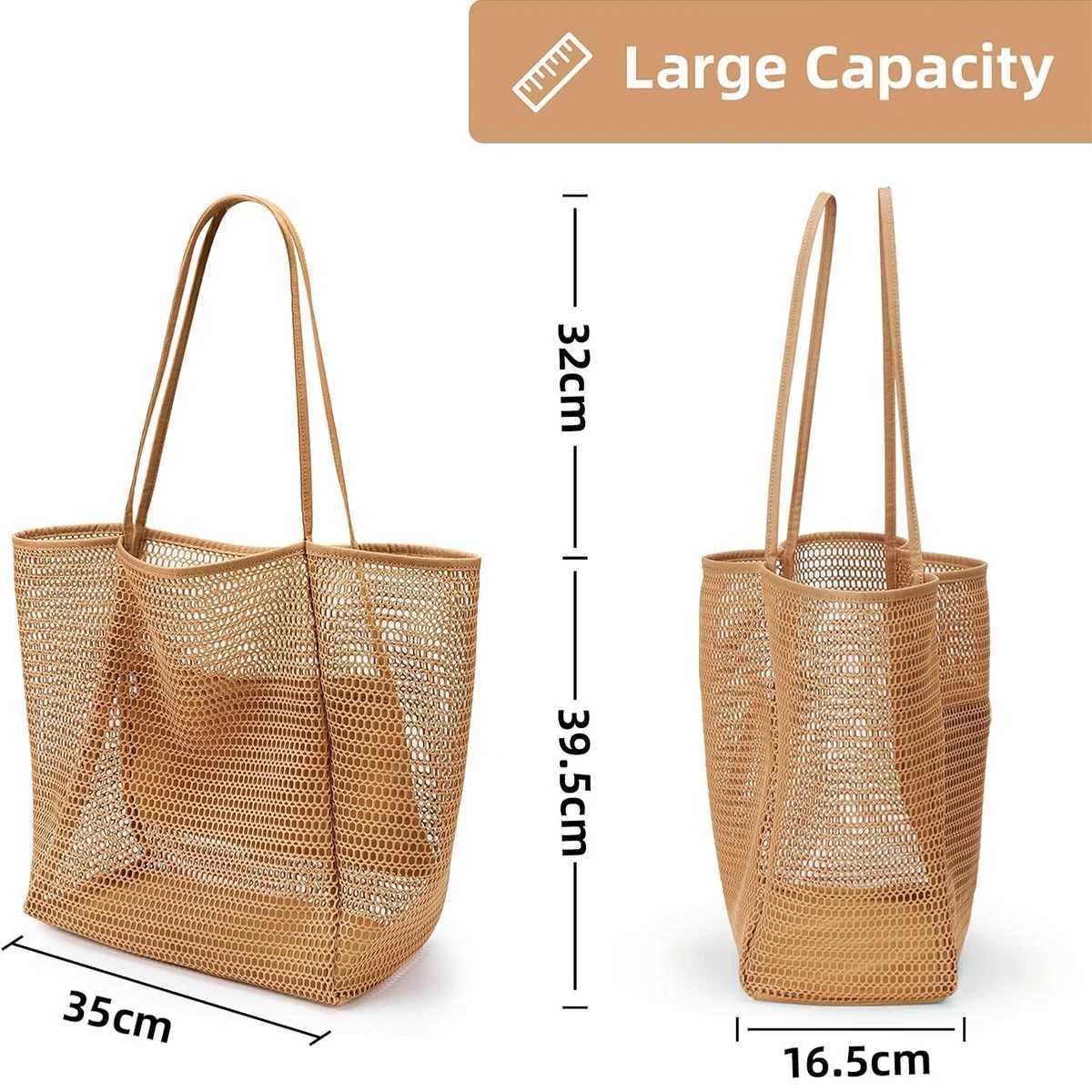 Mesh Beach Tote Womens Shoulder HandbagWomens Portable Washing and Swimming Clothing Storage Bag Z250512