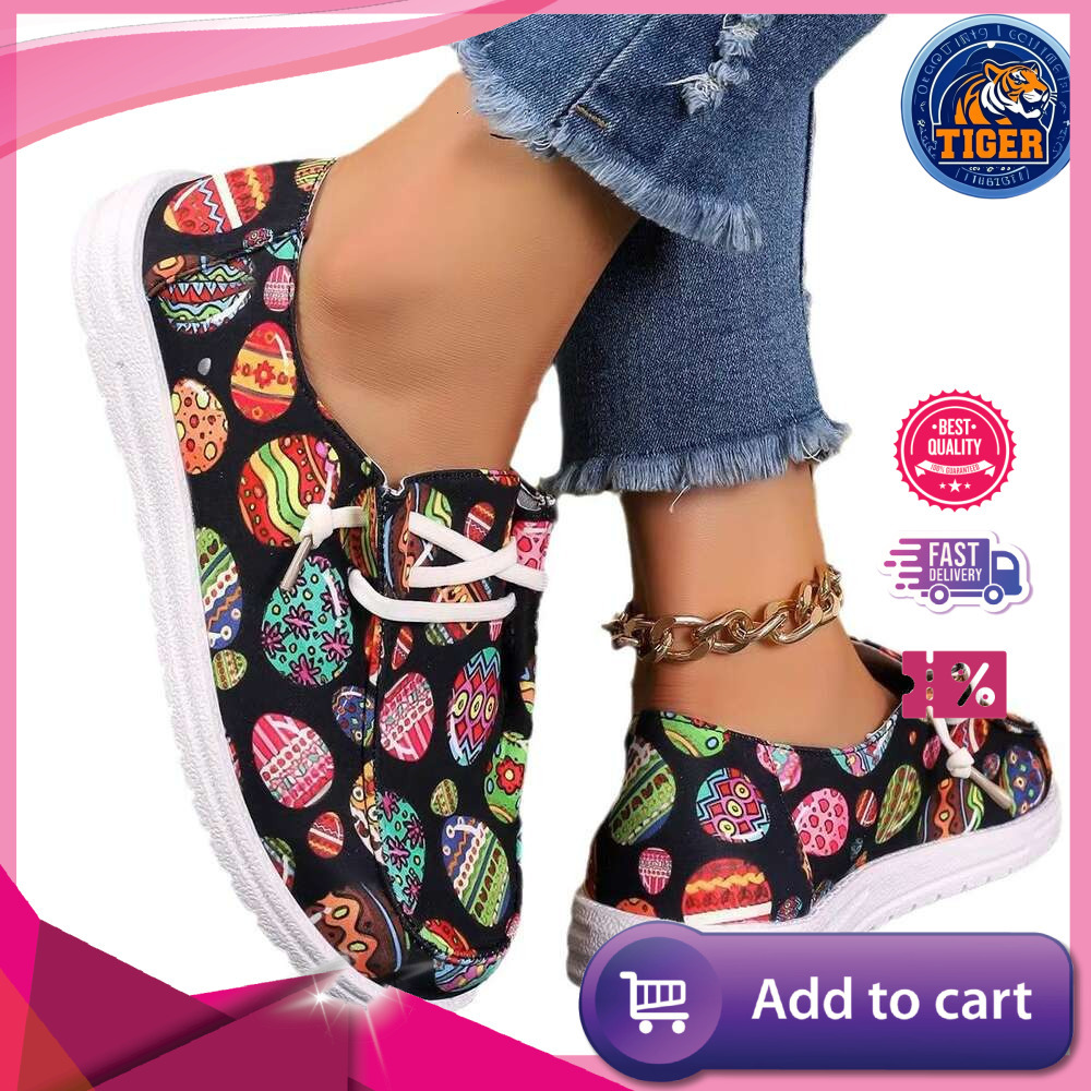 Ddmytiger Summer New SHEIN Large Size Women S Easter Egg Casual Flat Shoes Outdoor Shoes