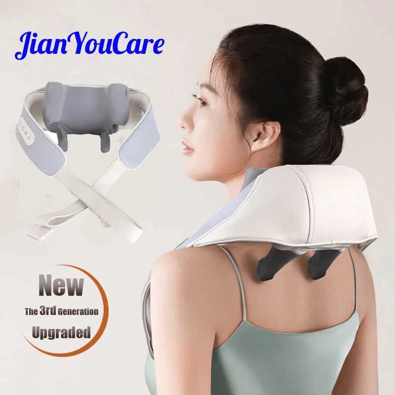JianYouCare electric neck shoulder body massager Heated Kneading Shiatsu Shawl Cervical back Massage mane Relieve fatigueW250512