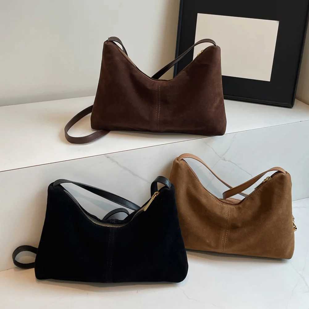 Women Suede Handbag Multiple Pocket Shoulder Bag Adjustable Strap Underarm Bag Zipper Satchel Purse for Work TravelXJ250512