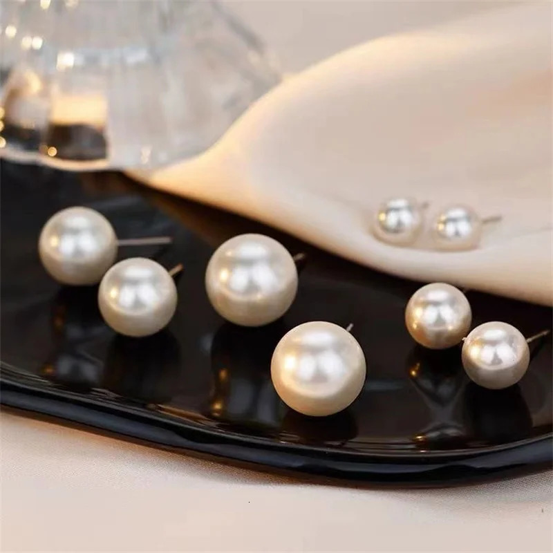 Somilia- Wholesale 8-14mm High Quality Japan Style Round White Pearl and 925 Sterling Silver Stud Earrings for Women One pair 250512