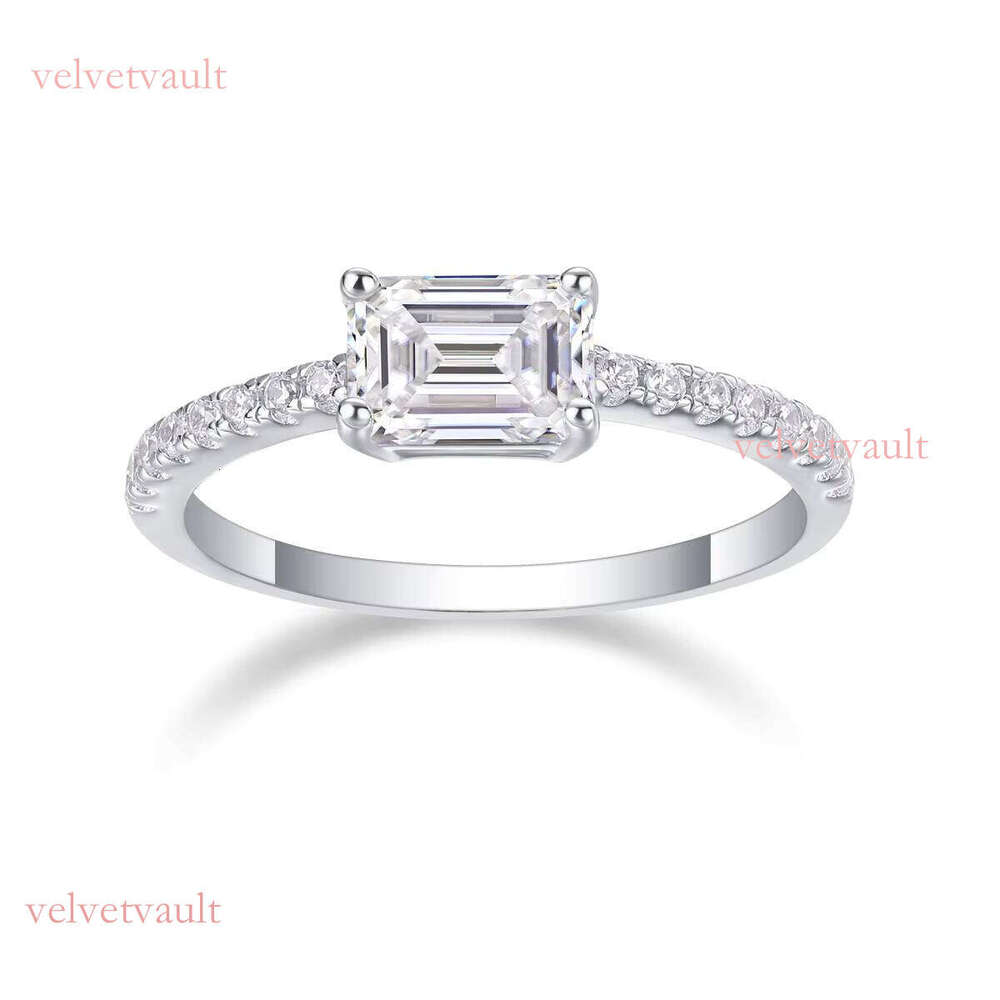 Unique spodumene emerald cut ring - pointed set of pure silver, double-layer design, size 5-9, USA