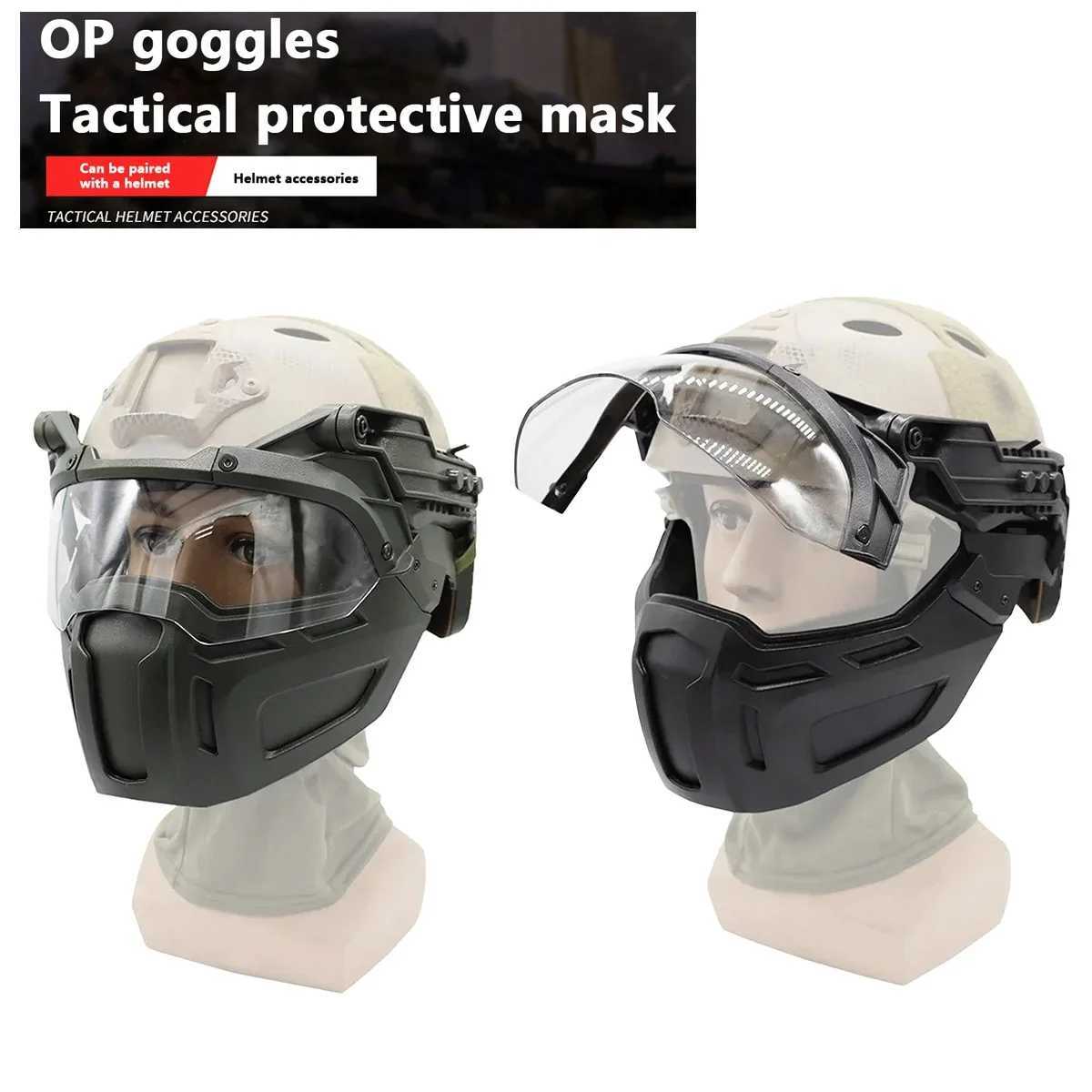 Tactical FAST Helmet Half Face Mask With New Flip Goggles Hunting Airsoft CS Game Paintball Mask Helmet Accessories GearW250512