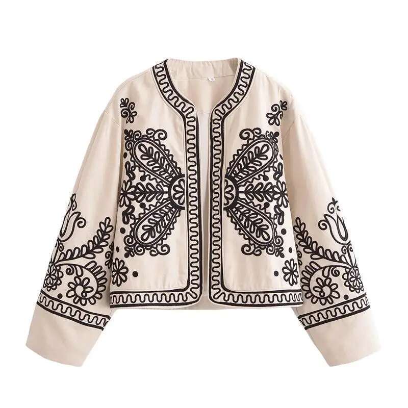 TRAF Autumn Jackets New Chic Embroidery Elegant Young Women's Coat Fashion Street Joker Holiday Jacket